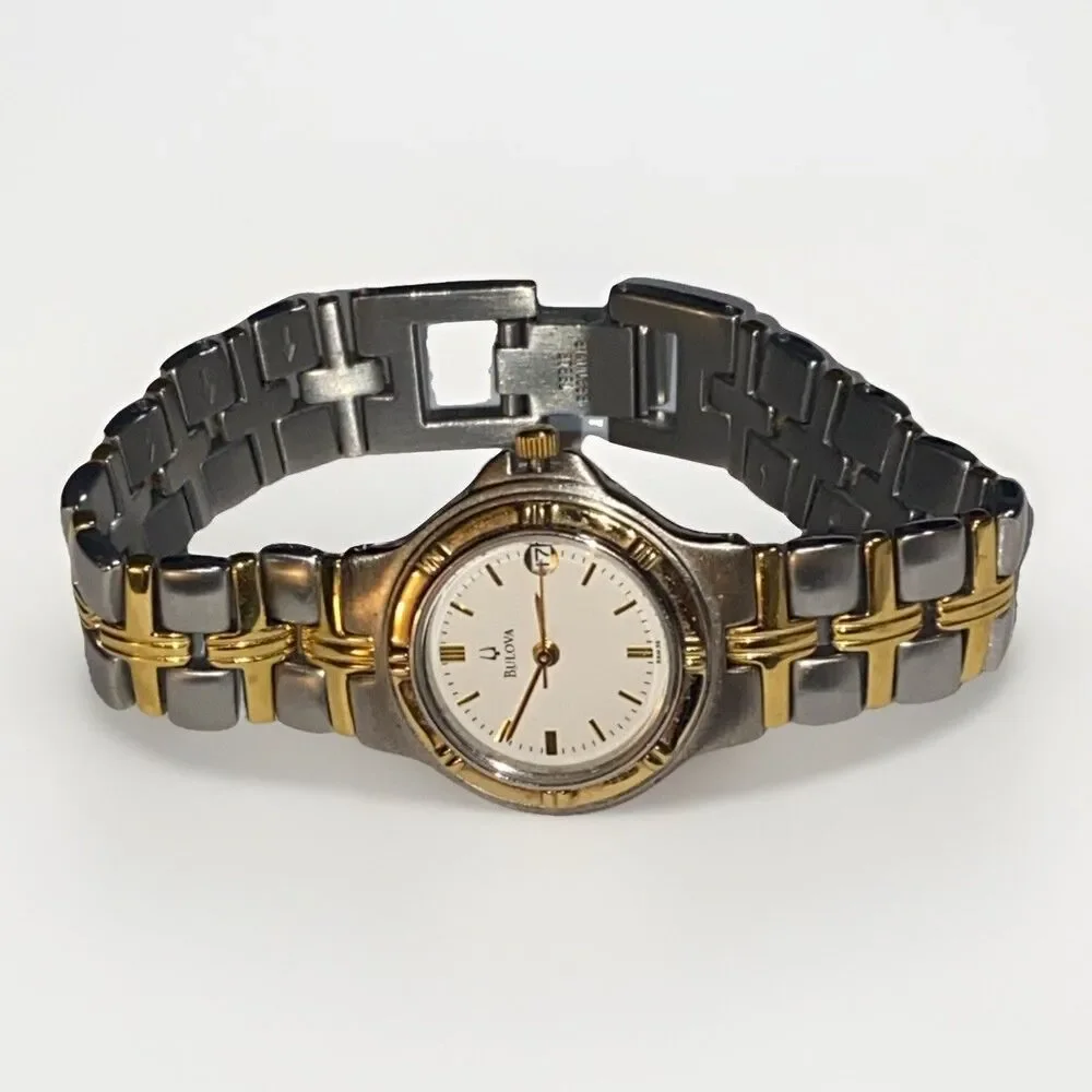 Women’s Bulova Two-tone Quartz Date Watch 17 Base Metal Japan Movt C9671183